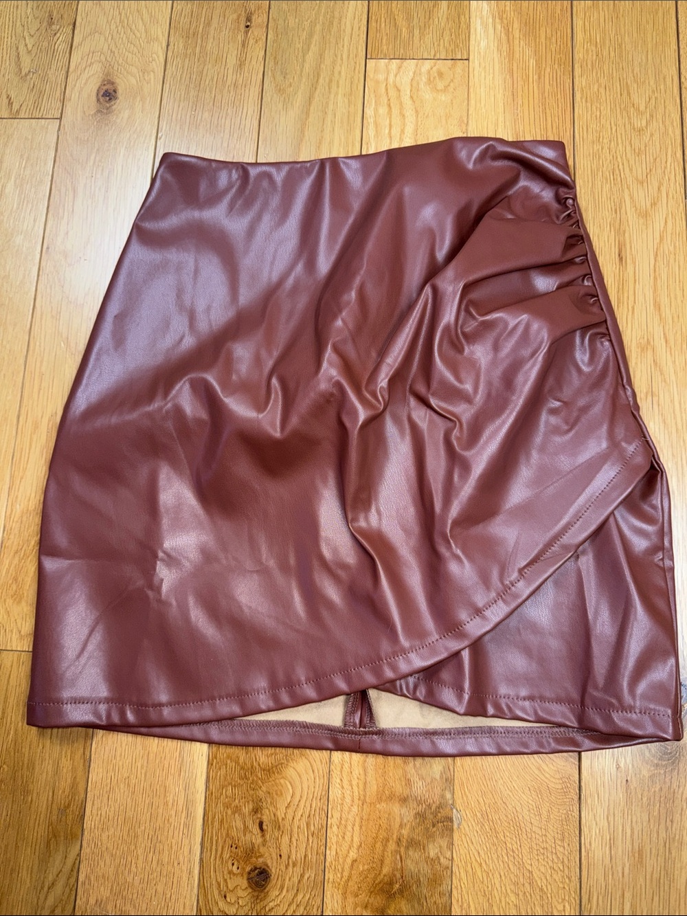 Brown Faux Leather Tulip Hem Mini Skirt